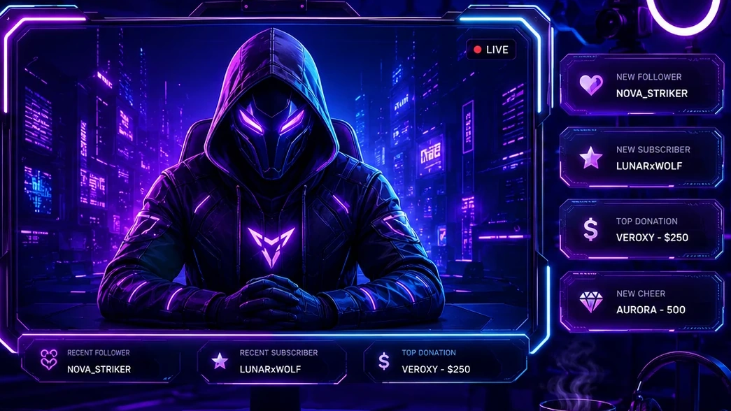Custom Twitch stream design with live character and alerts