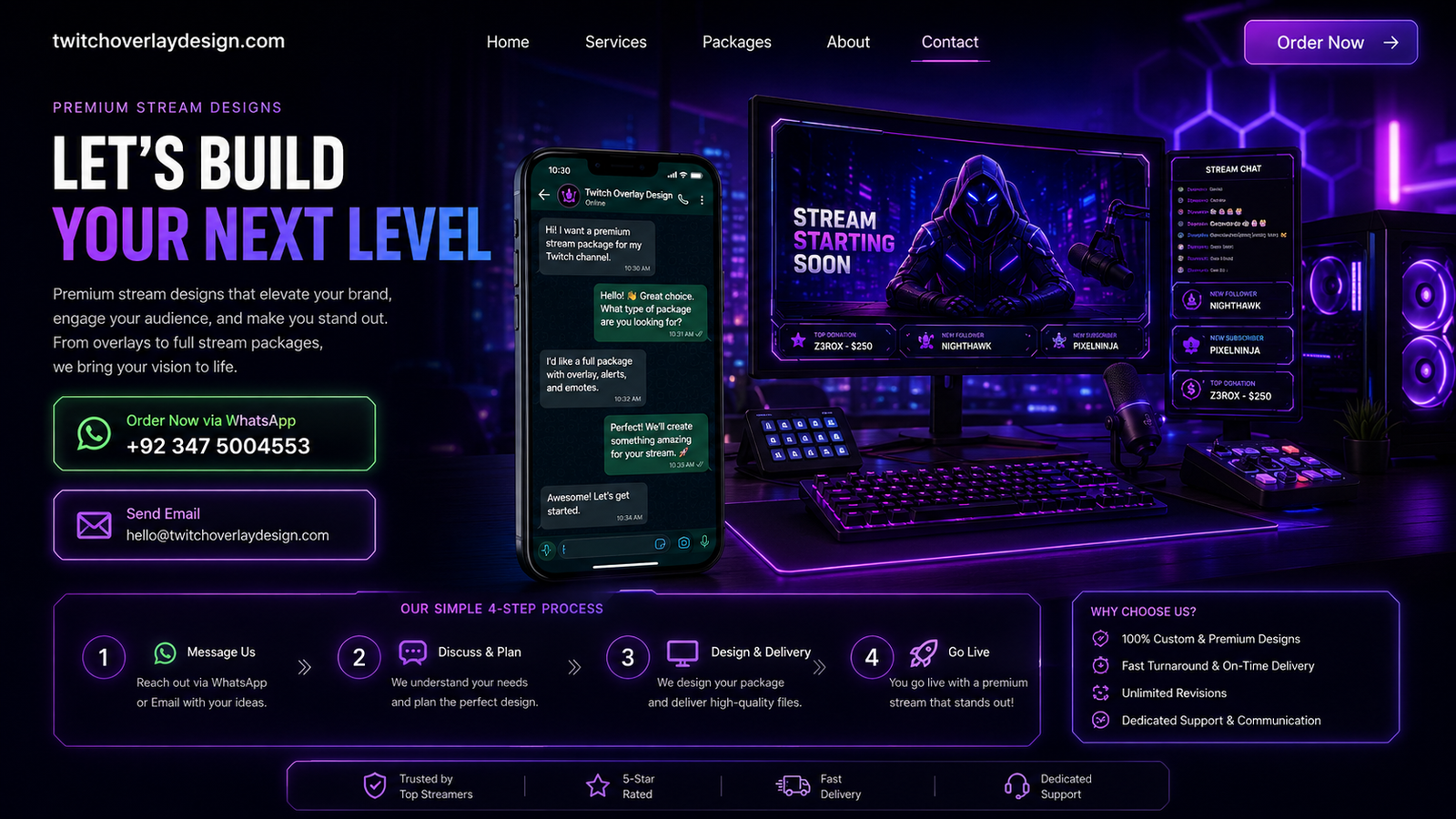 HD custom stream design order and WhatsApp consultation showcase